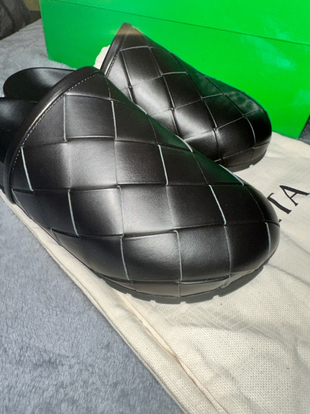 Bottega Veneta Black Reggie Intrecciato Leather Slide Mule Clog BNIB - Picture 7 of 8